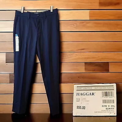 Haggar Cool 18 Pro Slim Fit Navy Pants NEW W/TAGS - Men's L (36/38) • $20