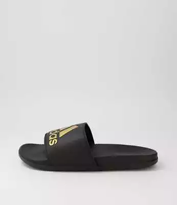 New Adidas Adilette Comfort Black Gold Black Slides Mens Shoes Casual • $39
