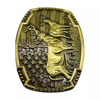 New Men Women Antique Gold Metal Belt Buckle Deer Nature Hunter Western USA Flag • $18.95