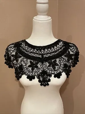 Vintage Black Lace Collar Bead Sequin Gothic Neck Scarf Wrap • $25