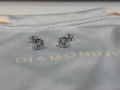 QVC 925 Sterling Silver Bezel Set Diamonique Stud Earrings • £15