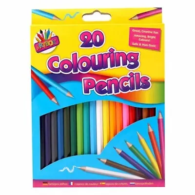20 Colouring Pencils - Childrens Full Size Bright Colour Assorted Kids Drawing • £2.95