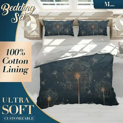 Golden Dandelions Floral Flowers Black Quilt Cover Queen Size Single Double King • £16.01