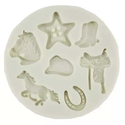 Horse Head Cowboy Shoe Saddle Star Cupcake Cake Icing Topper Silicone Mould Mold • £5.49