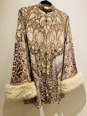 $158.50 • Buy Camilla Kaftan All Is Nouveau Swing Dress With Removable Fur Cuff M (8-14) BNWT