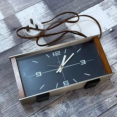 £29.95 • Buy Vintage 60s/70s METAMEC Steel / Teak Mantle Clock Rare Prop Ornament