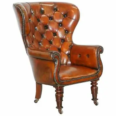 Regency Chesterfield Brown Leather Porters Armchair In The Manor Of Gillows  • £5000