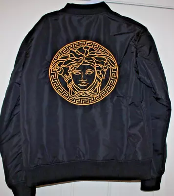 Versace Medusa Black With Gold Logo Bomber Jacket Authenticated Size 50 • $299.99