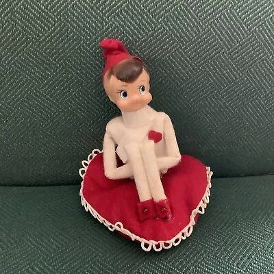 Vintage Valentine's Day Felt Knee Hugger Elf Pixie On Pillow Japan • $15.99