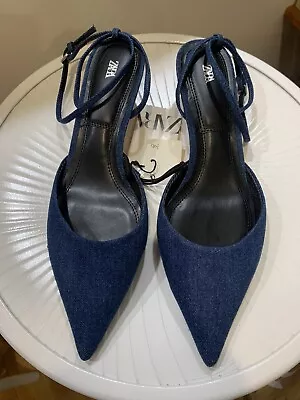 Zara Denim Kitten Heels Size 39 $40 • $40