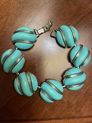 VTG LISNER Thermoset Bracelet Aqua Teal Set In Silver Tone MCM 7” Retro & Rare! • $4.95