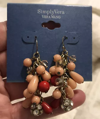 NWT Simply Vera Vera Wang Jewelry Gold Tone Coral Beaded Drop Earrings • $8.49