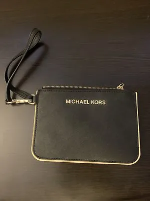 Michael Kors Women's Jet Set Travel Small Slim Black Saffiano Leather Wristlet • $25