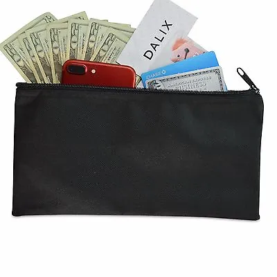 DALIX Zipper Money Bank Bag Pencil Pouch Makeup Travel Accessories Holder Black • $6.50