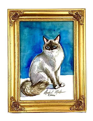 Painting Kitty Cat Ragdoll Siamese Watercolor In Vintage Frame Art Gift Decor • $160