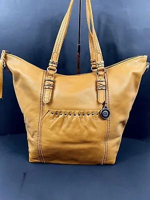 The Sak Large Mustard Colored Leather Handbag Hobo Tote • $39.95