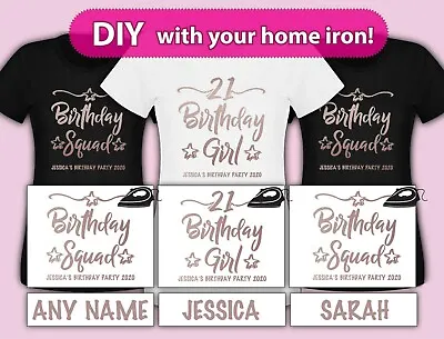 £8.25 • Buy Rose Gold Iron On TShirt Personalised Birthday Girl Squad Any Age Transfer Vinyl