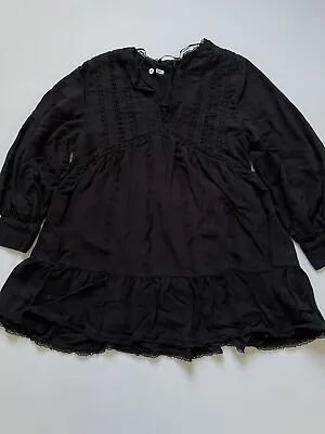 Zara Babydoll Shirt Dress Womens S Black Mini Peasant Embroidered Peplum Tunic • $17.99