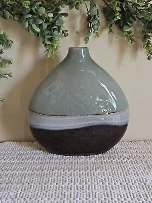 Vintage Art Deco Large Round Vase Sage Green And Brown • $25.99