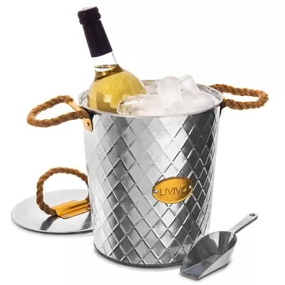  Insulated Galvanised Steel Ice Beer Bucket Lid Cooler Party Tub  Drink Summer • £11.94