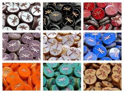 CHOOSE COLOR! 20 Pcs Dragonfly Coin Beads 17 Mm Czech Glass • $20.74