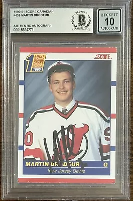 1990 Score Martin Brodeur Signed Rookie Card Bas Beckett Gem Mint 10 Autograph • $99.99