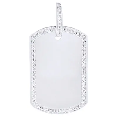Dog Tag Style Mens Pendant Round Cut Cubic Zirconia 14K White Gold Plated Silver • $184.68