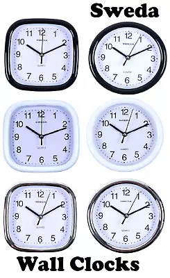 Sweda 20CM Wall Clocks - Round Or Square Design - Black Silver Or White • $20