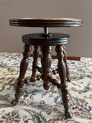 Vintage Piano Stool W/Glass Ball Claw Feet Adjustable Swivel Seat 18  - 23  T • $229.99