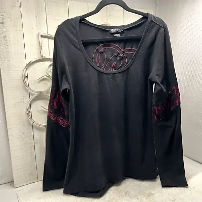 VTG Metal Mulisha Junior Top Large T-Shirt Long Sleeve Black/Hot Pink Lace READ • $16.95