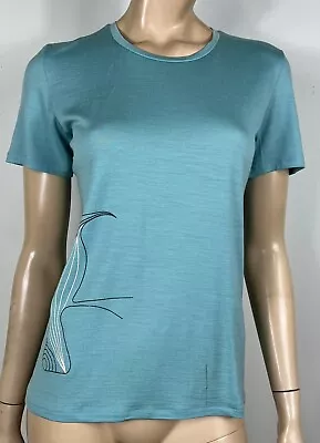 Icebreaker Blue Wool Top With Bird Print • $20