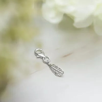 Silver Feather Charm - 925 Sterling Silver Clip On Charms - Lobster Clasp  • £7.50