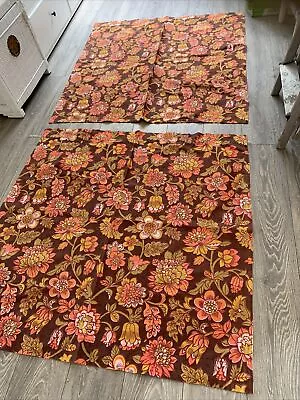 Vintage Retro Curtains Orange And Brown Floral Quality Fabric Circa 1970s Camper • $24.66