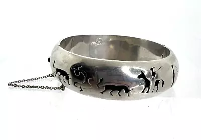 Vintage Galindo Mexico Cutout Bull Fighting Design Sterling Silver Cuff Bracelet • $66