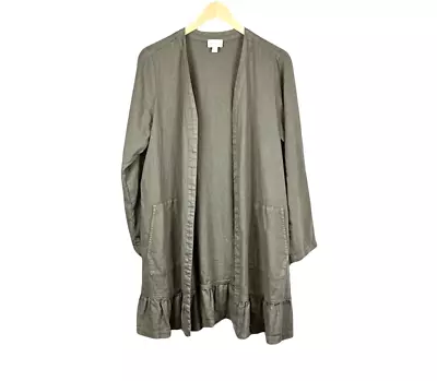 J Jill Pure Jill Linen Women's Open Front Cardigan Size S Green Gray Lagenlook • $13.92