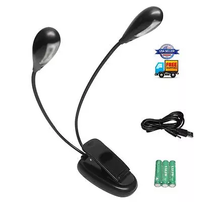 New Black Dual LED Music Stand Light Lamp Lighting W USB Wall Adapter Batteries • $12.99