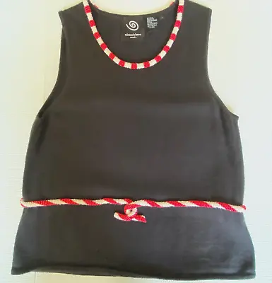 Michael Simon Events Christmas Black Sweater Vest X-Large Candy Cane Beaded Trim • $30