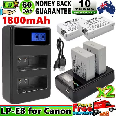 2x LP-E8 Battery & USB Charger For Canon EOS Kiss X4 X5 T2 550D 600D 700D 650D • $30.99