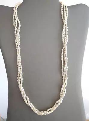 Vintage Freshwater Pearl Necklace 3 Strand Twisted Rice Baroque Pearls 25” • $25