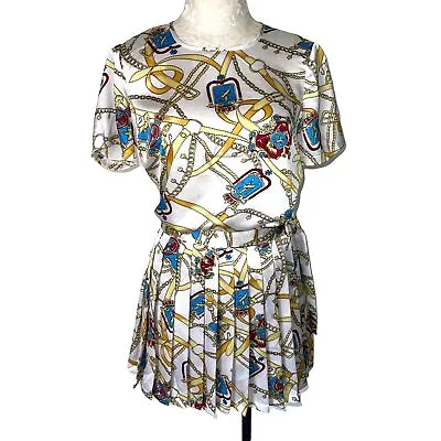 $67.99 • Buy Vintage Womens Skirt Top Set Size Small Lion And Horse Chain Print Back Zipper