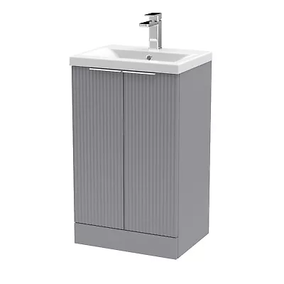 Hudson Reed Floor Standing 500mm Fluted Grey Basin Vanity Unit Bathroom Sink • £229.95