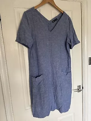 Marks & Spencer Blue Linen Shift Dress Size 14 • £6.99