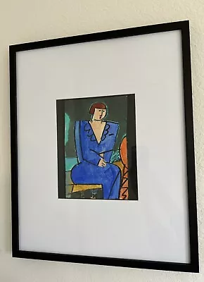 Vintage Woman Portrait Original Painted Art In Modern Frame 16x20 Cubism Cubist • $82