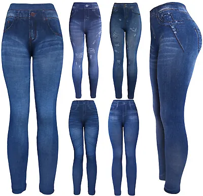 Classic High Waist Women's Denim Print Fake Faux Jeans Leggings Pants • $12.95