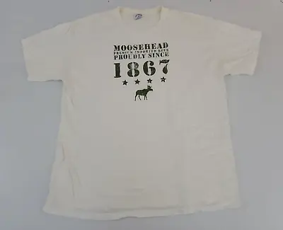 Vtg MOOSEHEAD LAGER BEER Spellout Since 1867  Short Sleeve White T Shirt Size XL • $15.99