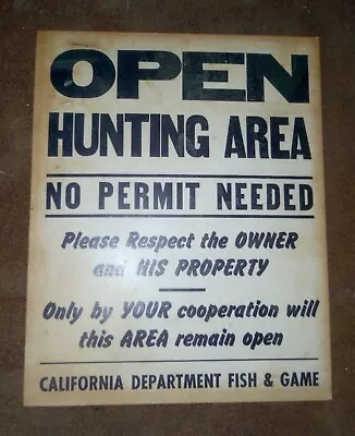 Vintage Open Hunting Area No Permit Needed California Fish & Game • $56.50