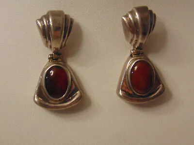 Taxco Mexican Oval Pierced Dangle Earrings 925 Sterling Silver - TR-126 • $35