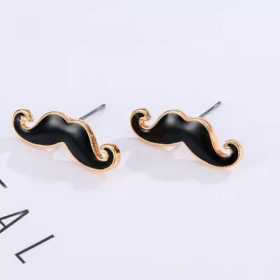 Vintage Goth Punk Biker Black Moustache Stud Earrings • $3.72