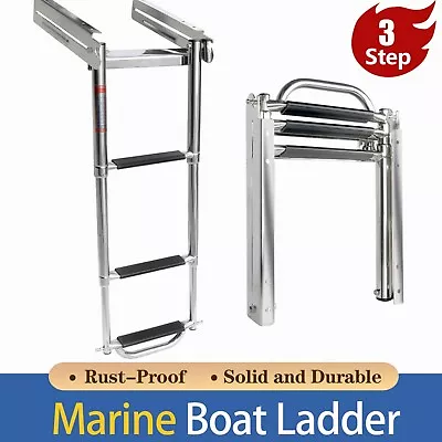 3 Steps Boat Ladder Telescoping Under Platform Sliding Ladder With Spring Loaded • $84.45