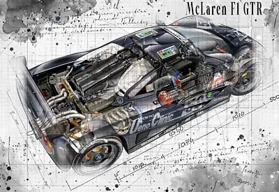Line Tech Drawing  McLaren F1 GTR    Cutaway Art Poster Print • £8.99